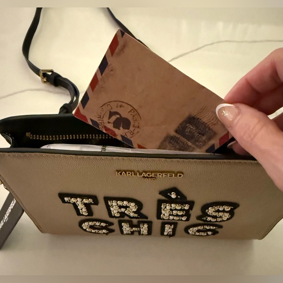 Karl Lagerfeld Paris Crystal Embellished Convertible Crossbody Bag Clutch Purse - Picture 6 of 9